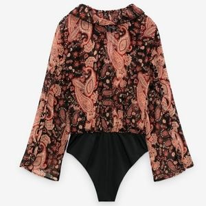 Zara Printed Ruffled Body Suit NWT